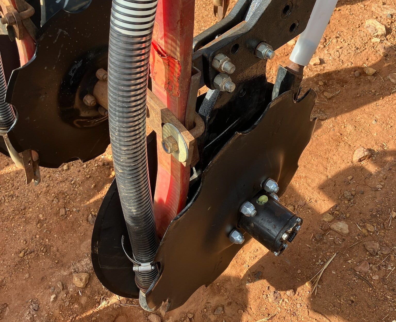Flexicoil seeder set up for double chuting with the Ryan retrofit discs